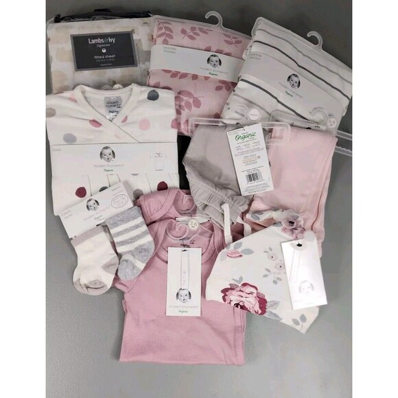 Baby Girl Baby shower Gift Lot Bundle Swaddle Gown Modern Moments Organic NWT - Picture 1 of 14